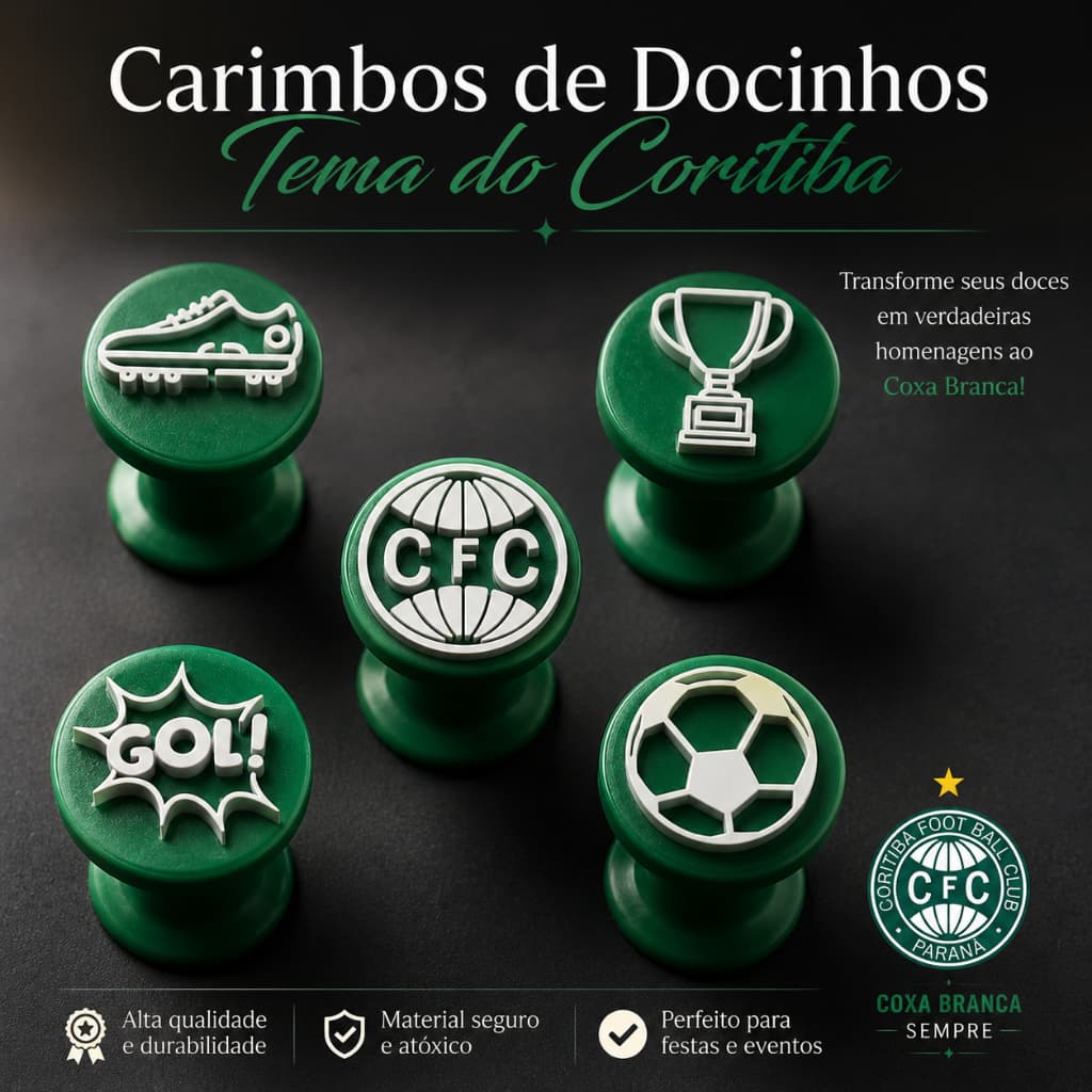 Kit 5 Carimbos Coritiba  para Docinho Tema Futebol Personalize Doces Confeitaria Profissional