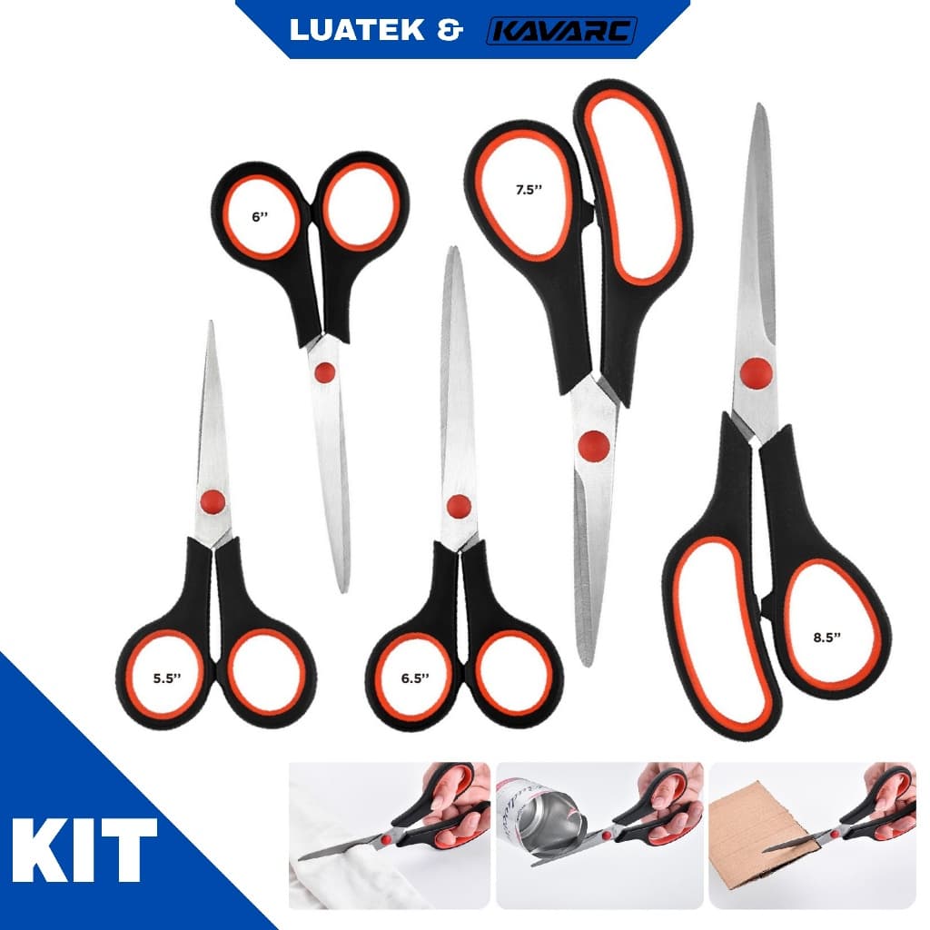 Kit de Tesouras 5 Peças Luatek LWJ-109 5.5 a 8.5" para Casa, Escritório e Costura
