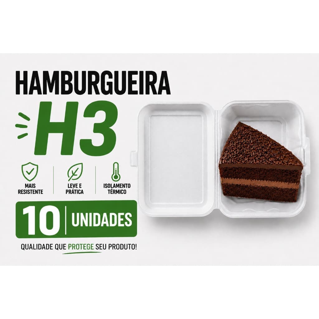 Hamburgueira Retangular  Isopor H3 Hamburguer/Fatias de bolos/ Batatas C/ 10 unidades