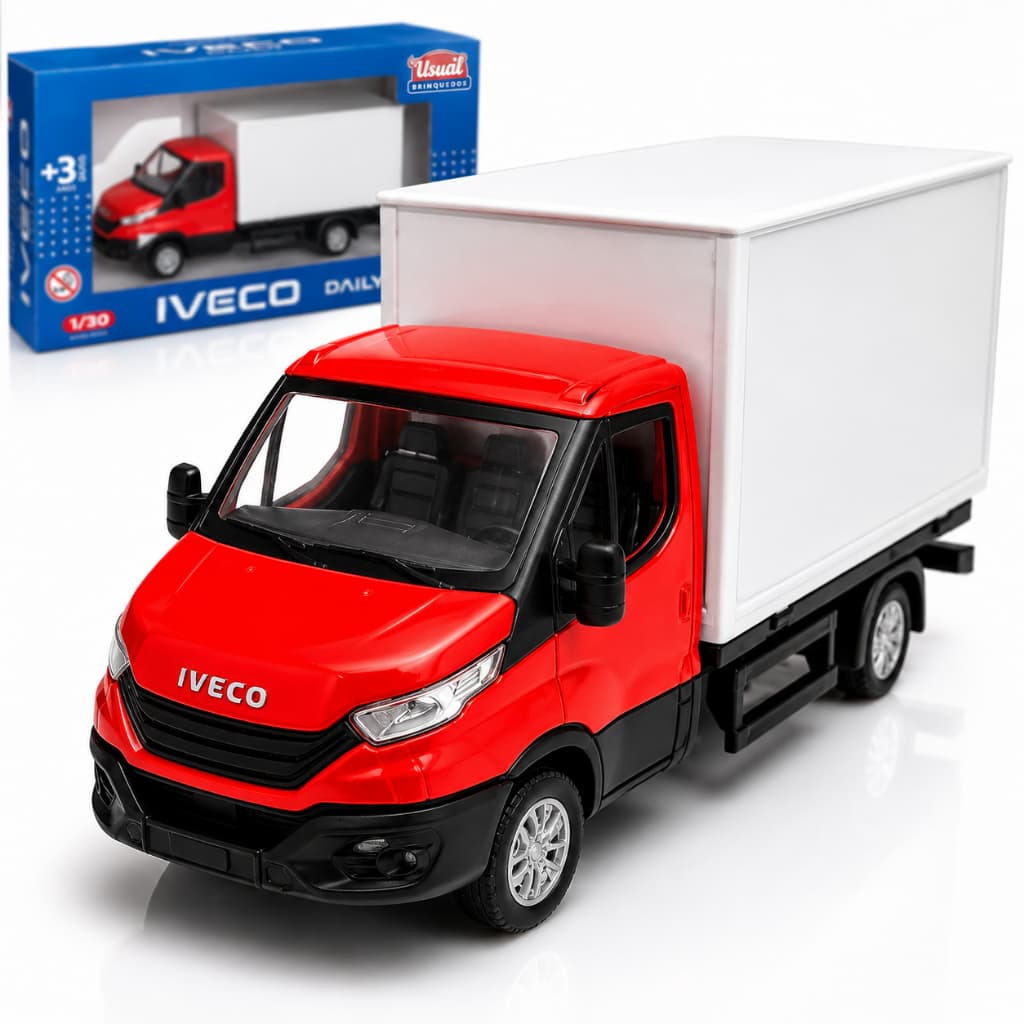 Caminhão Iveco Daily Baú 1:30 Brinquedo Miniatura Portas Que Abrem Pneus Emborrachados
