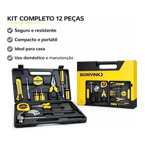 Kit Ferramentas Manuais Basicas 12 Peças + Martelo + Alicate