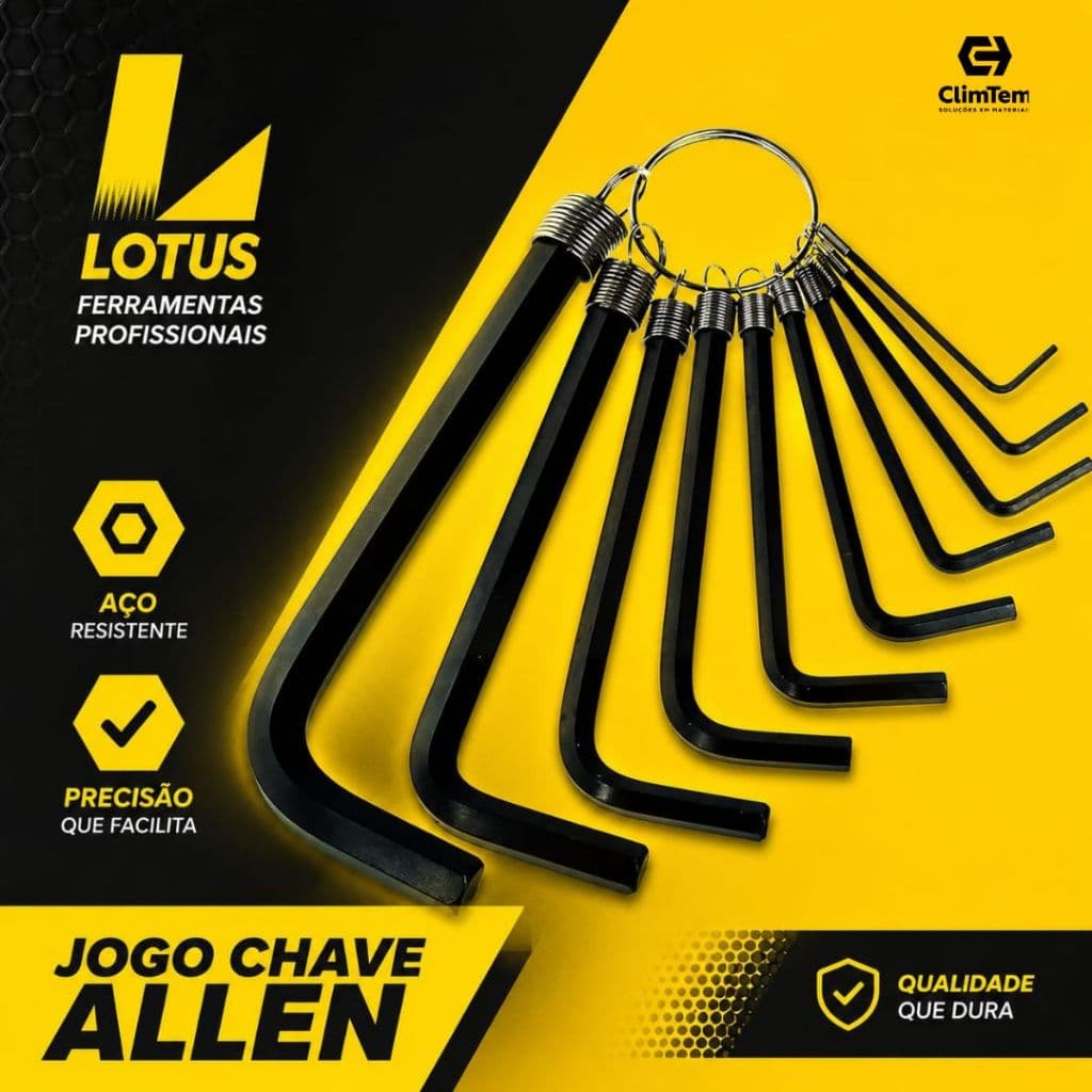 Jogo de Chaves Allen Lotus Flex Preto com 10 Peças – Kit Profissional Resistente