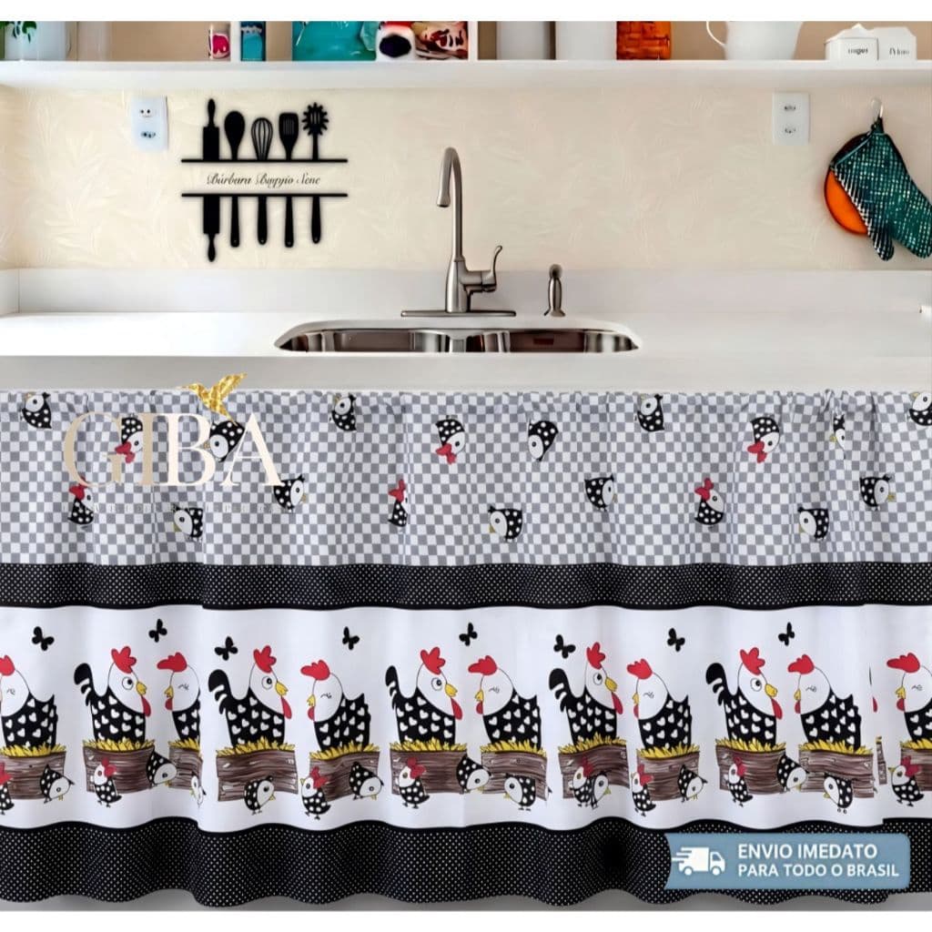 Cortina de Pia Cozinha Decorativa Oxford 1,40x0,80m/ 2,00x0,80m- Diversas Estampas Modernas Acabamento em Bainha Luxo.