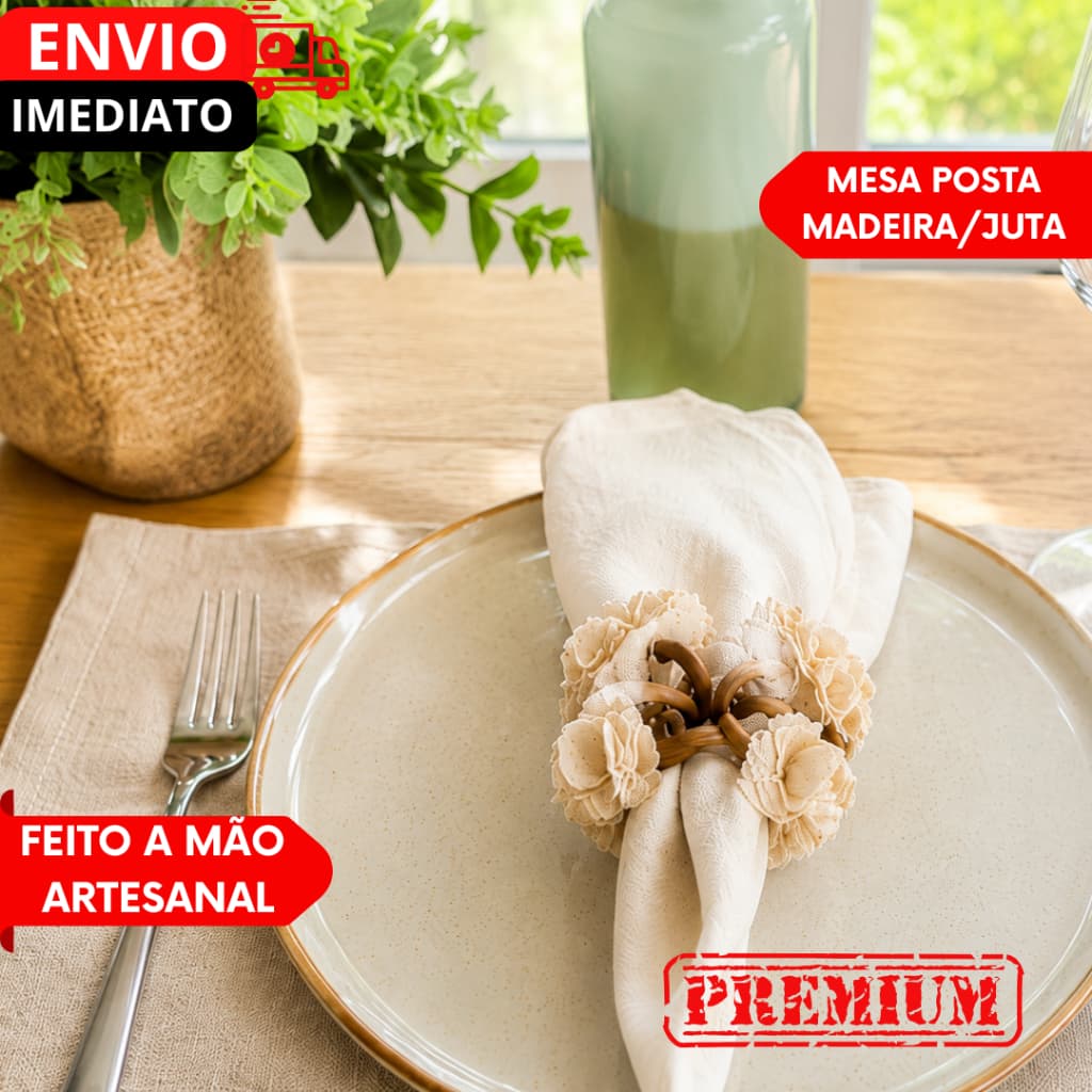 Anéis Guardanapo Floral Premium Decorativo Feito a mão, madeira resistente, mesa posta ou dia a dia.