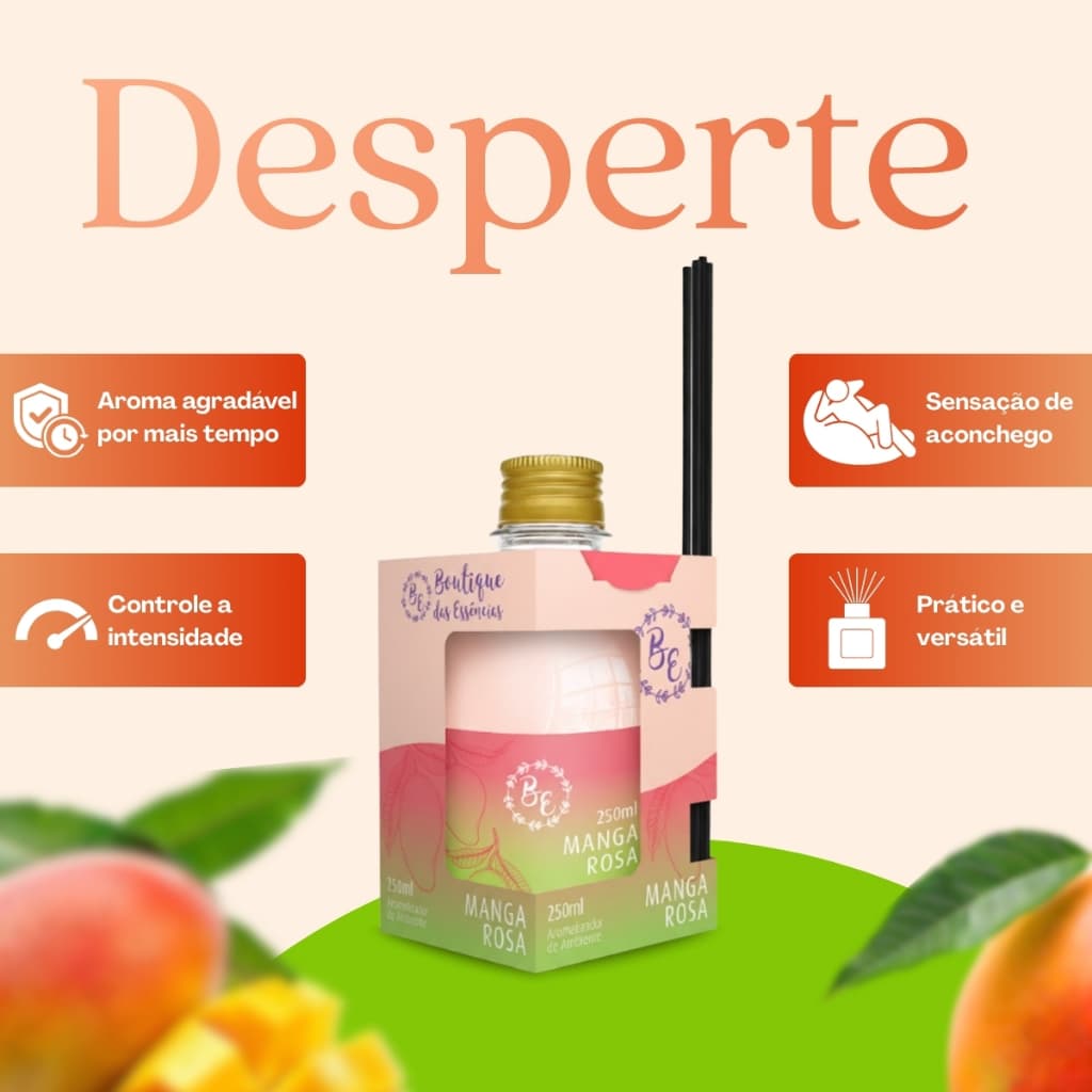 Kit 9 Aromatizador Ambiente 250ml Varetas BE Manga Rosa Difusor Ambiente