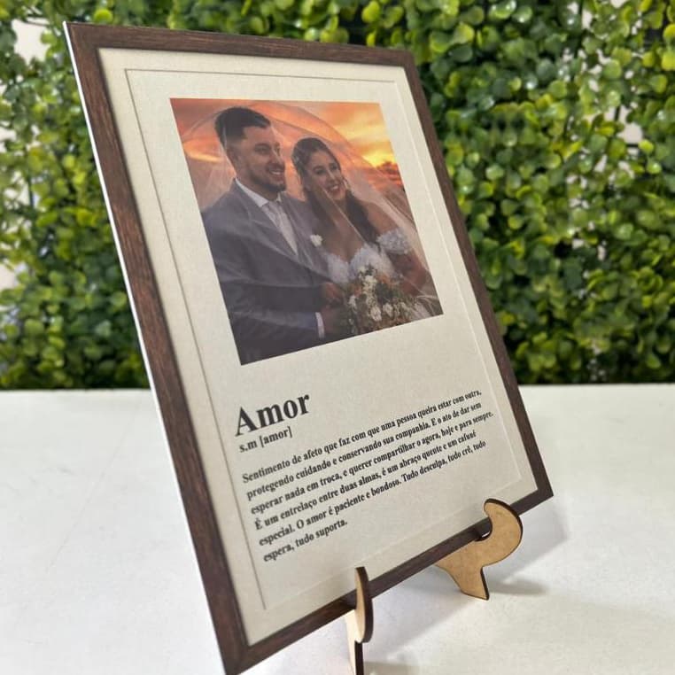 Quadro Personalizado com sua Foto do Casal 20x15cm Namorados Presente Frase Amor com Base de Mdf