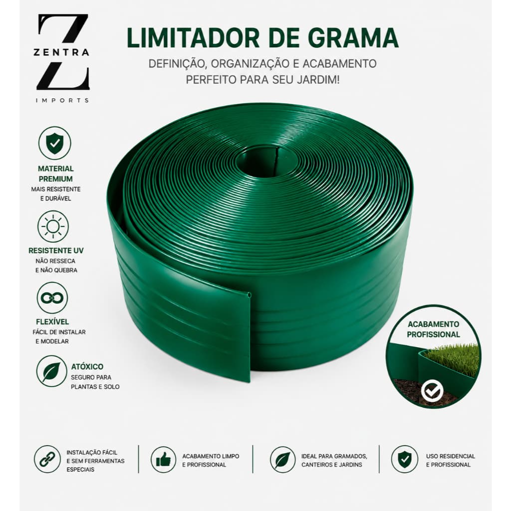 Separador De Grama Limitador Jardim C/ Borda 50m 7cm Altura