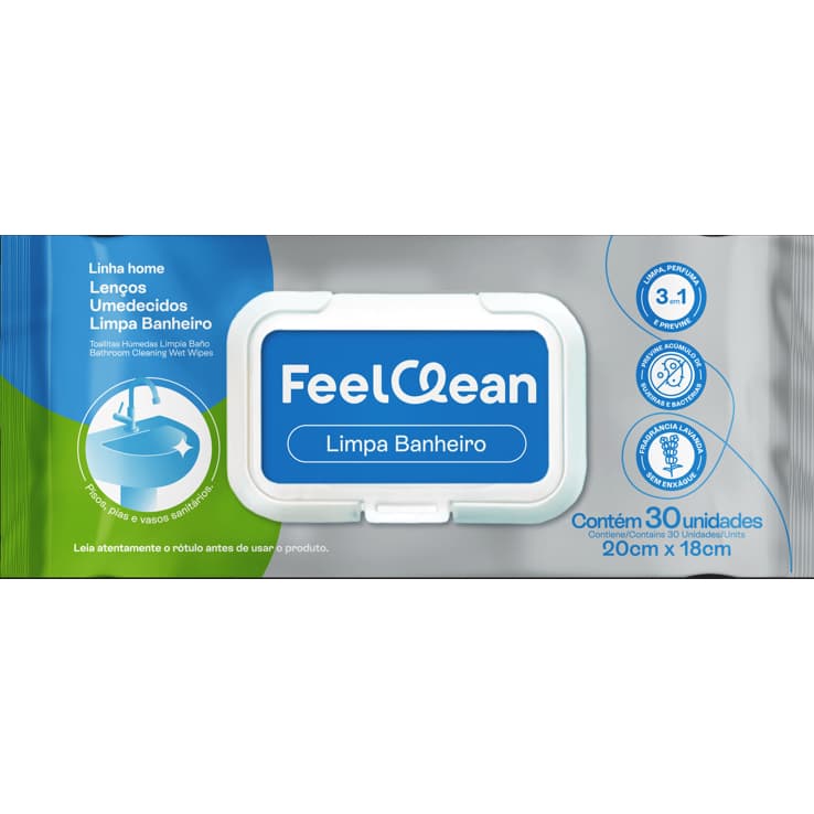Lenço Umedecido Limpa Banheiro FeelClean Home c/ 30 un.
