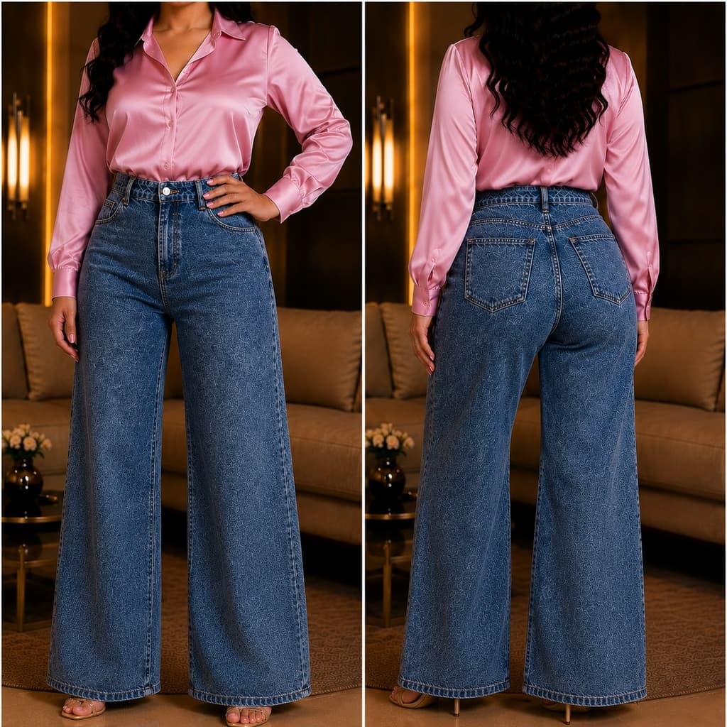 Calça  Wide Leg Feminina Jeans Premium Cintura alta Elegante Chique Pantalona de Shopping