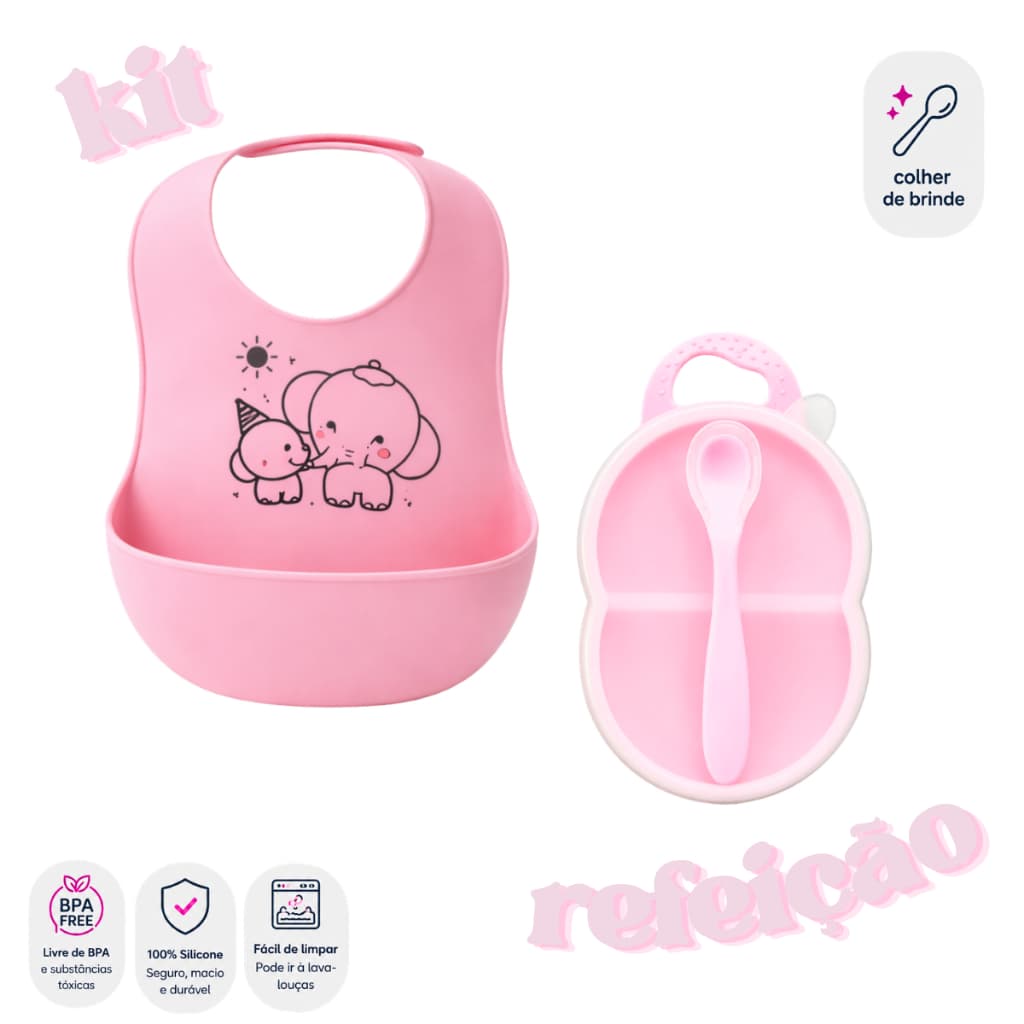 Porta Papinha Para Bebê + Babador de Silicone