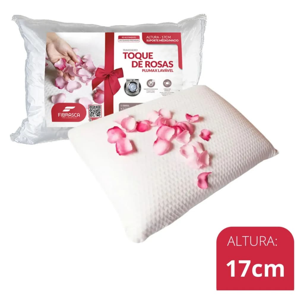 Travesseiro Macio Fofo Pluma Toque De Rosas Fibrasca 70x50cm Confortável