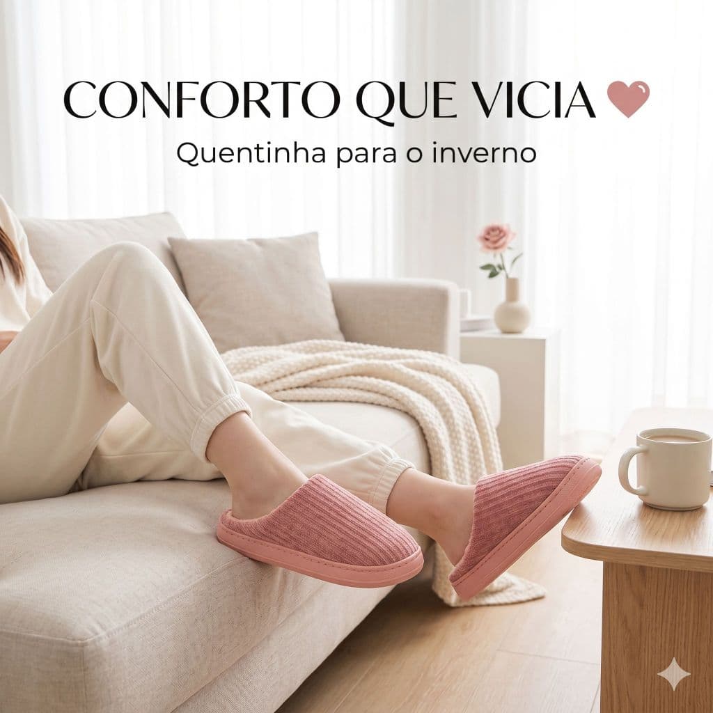 Pantufa de Inverno Masculina Feminina Adulto Antiderrapante Quentinha Confortável