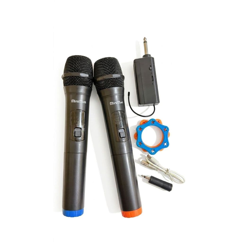 MM-WXM2 Microfone Sem Fio Duplo com Pilhas Tradicionais Receptor -  para Karaokê Reunião Shows