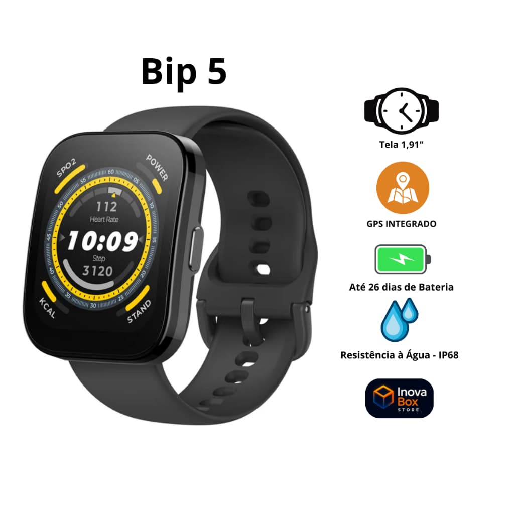 Relógio Smartwatch Amazfit Bip 5 Tela Grande 1,91" GPS Bluetooth
