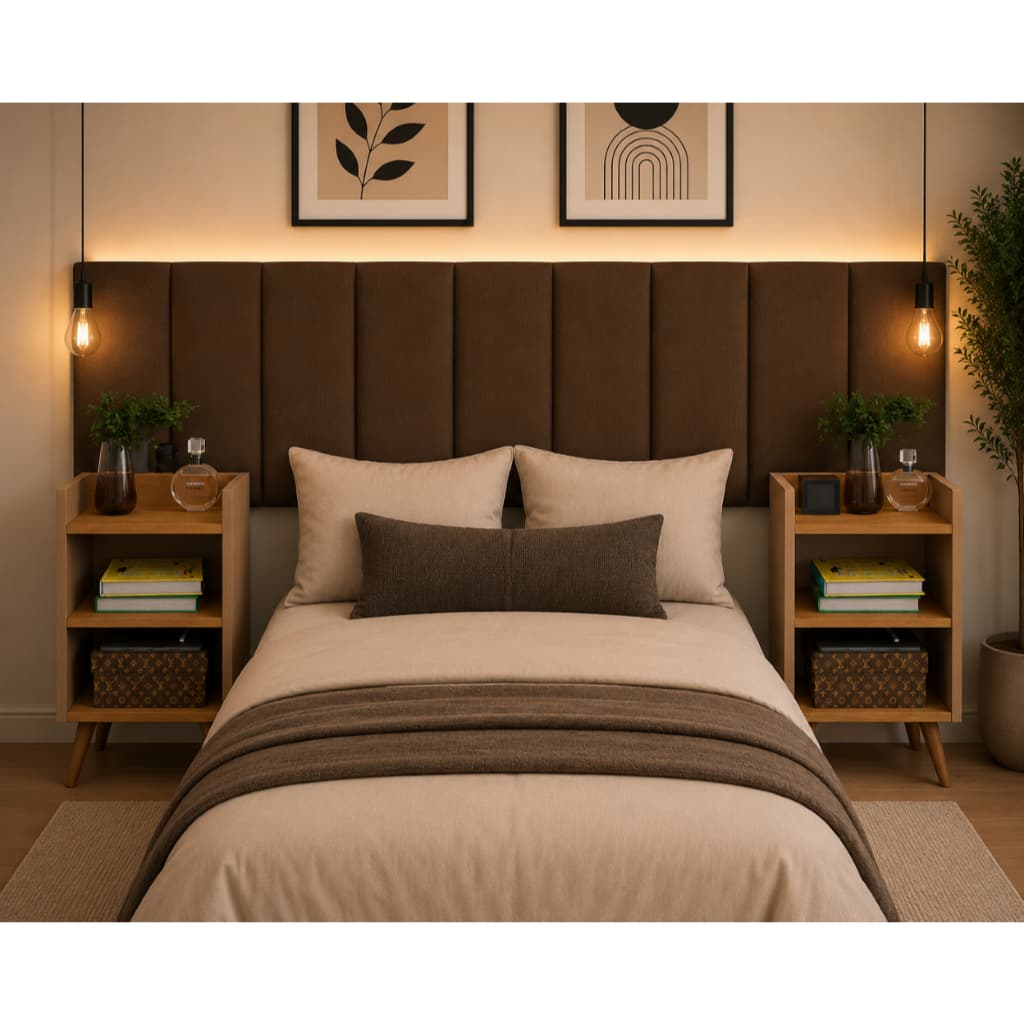 Kit Quarto Completo Cabeceira Modular + 2 Mesas Max Preto Off White Fendi Hanover Branco Cinza