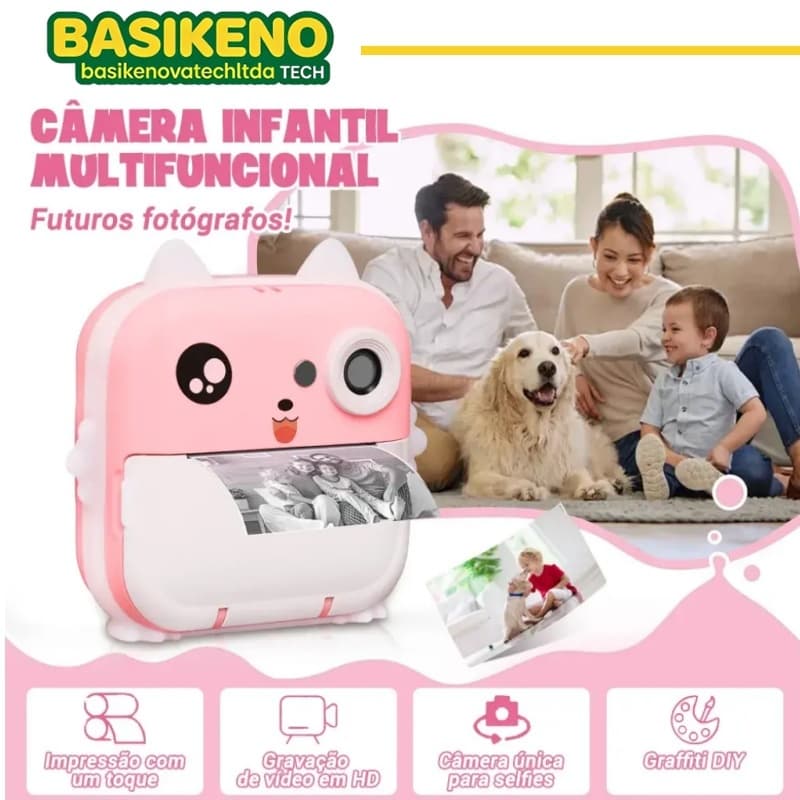 INOVA Câmera Fotográfica Infantil Impressora Instantânea Foto Jogo Cor Câmera Filmadora Divertida Hd Rosa