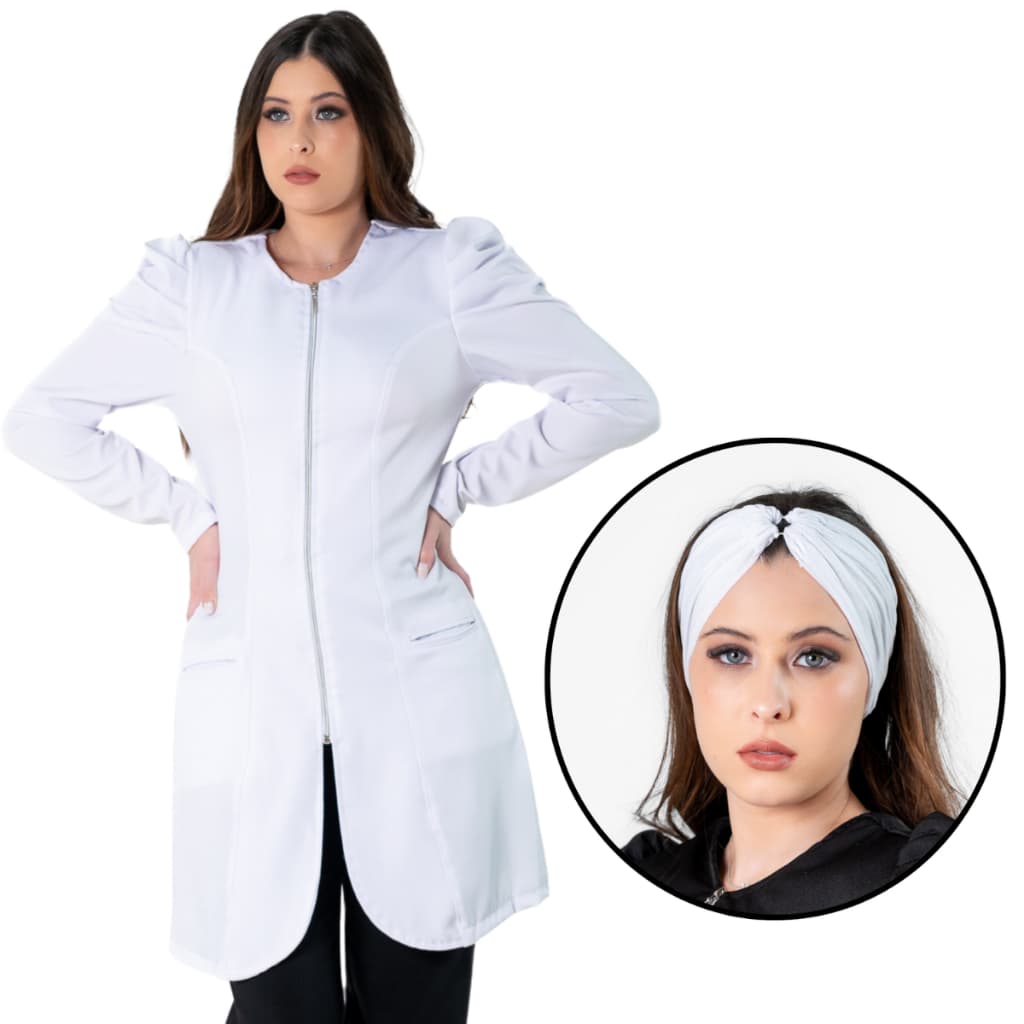 Jaleco Acinturado Manga Longa Princesa Off White + Turbante