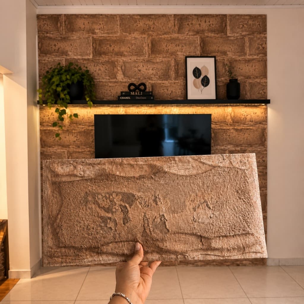 Kit 20 Placas PVC Madeira Rustica Stone Natural Autocolante 50x25cm