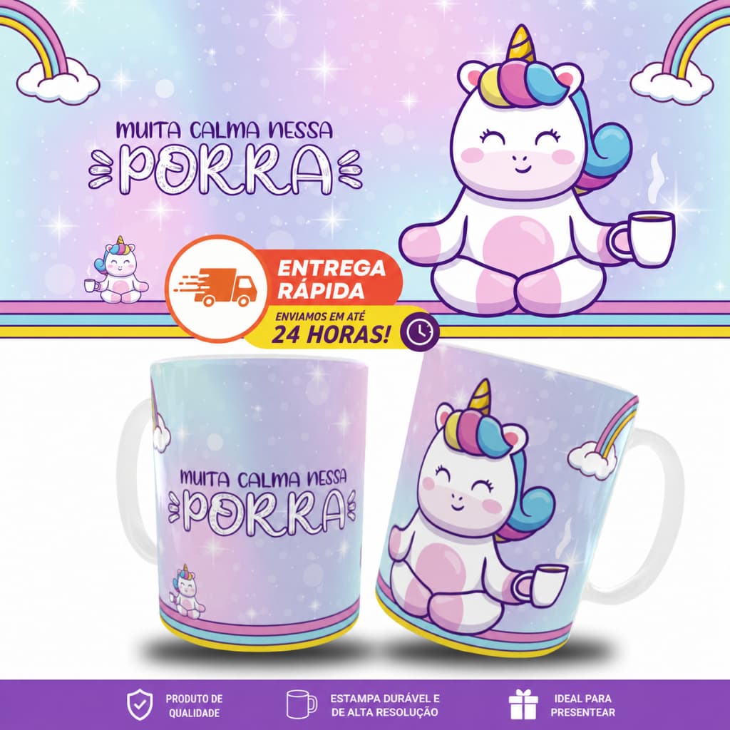 Caneca Polvo Kawaii Caneca Unicórnio Cute com Nome Personalizada com Frase Divertida Presente Criativo presente Exclusiv
