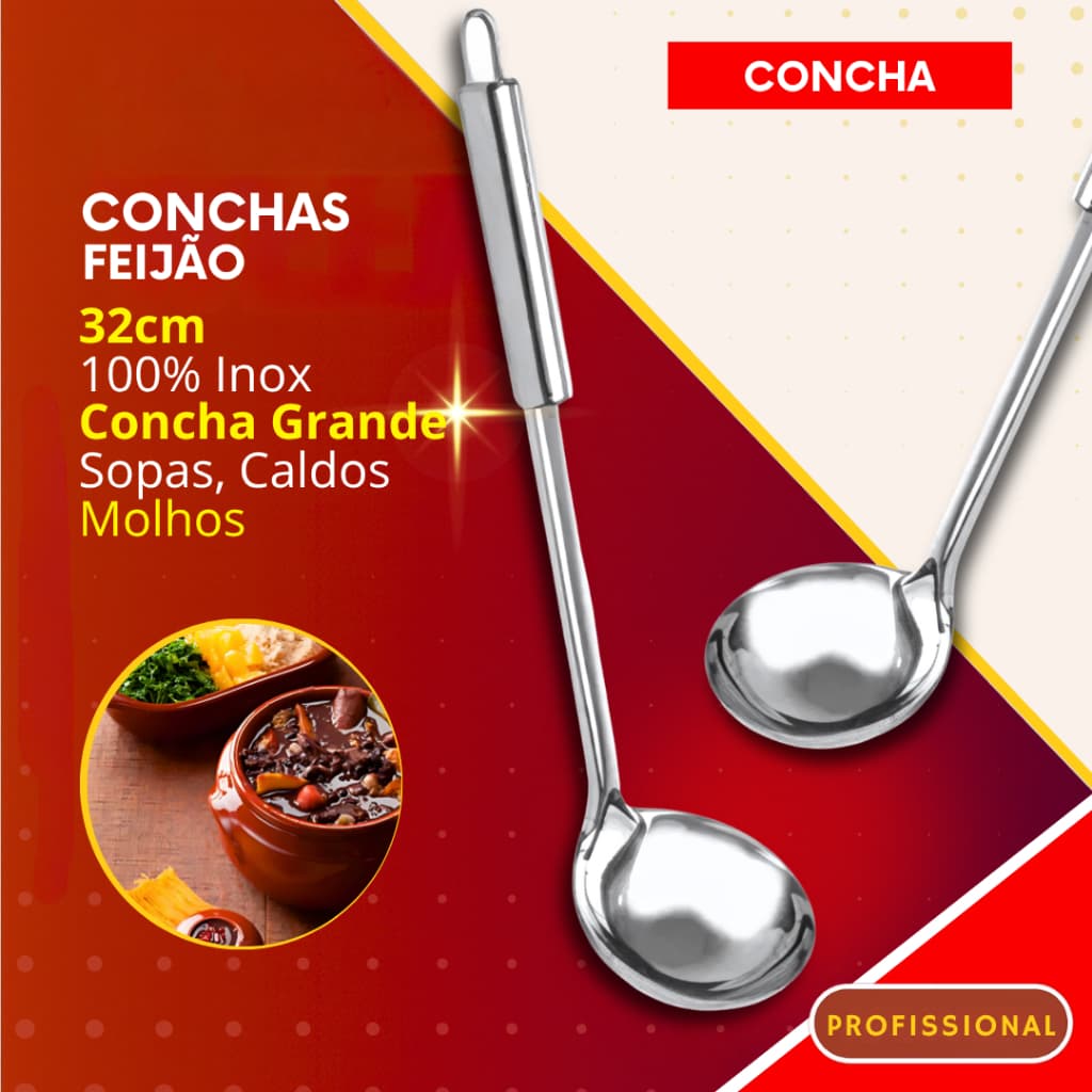 Concha de Feijão Aço Inox 32 cm para Feijão Sopas Molhos Caldos Cozinha Restaurante