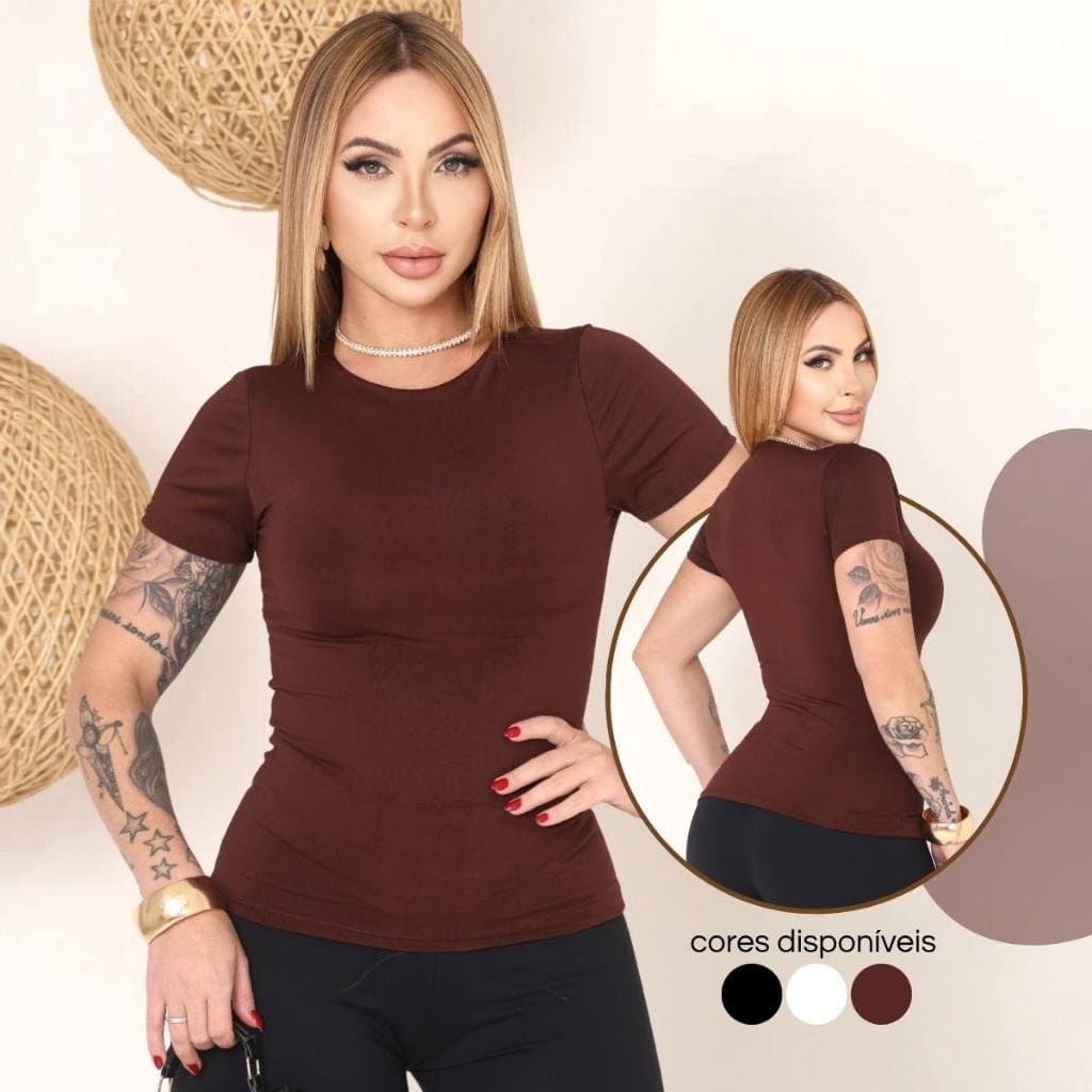 Blusa Básica Feminina Manga Curta Forro Duplo Academia Dia a dia em Suplex Premium Não Transparente
