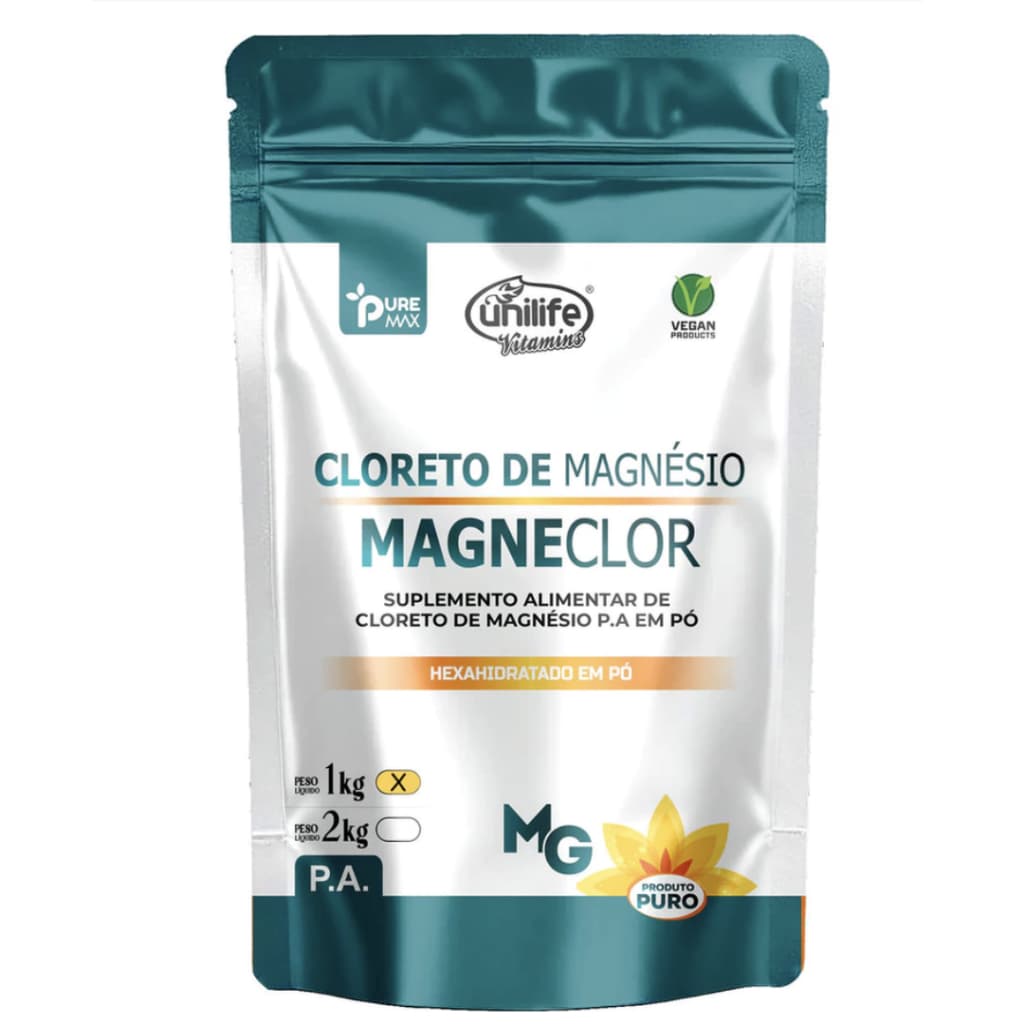 Magneclor Cloreto De Magnésio Suplemento Alimentar Em Pó Unilife Contém 1kg