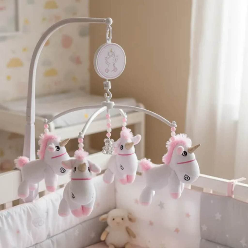 Mobile Para Berço Musical Giratório Bebê Menina Unicórnio Decoração Berço - Envio Imediato