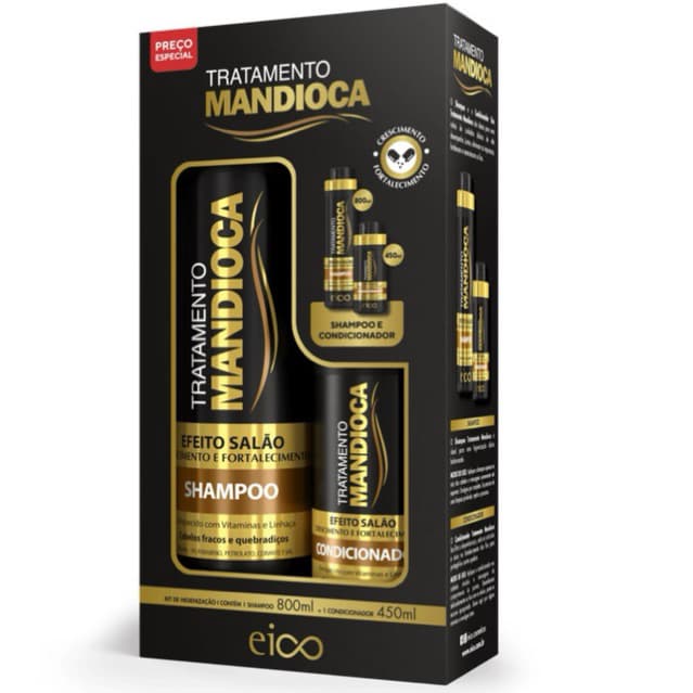 Eico Shampoo Hidratação Sem Sal 800ml E Condicionador Leave-in Antifrizz 450ml Tratamento Mandioca Fortalecimento Cresci