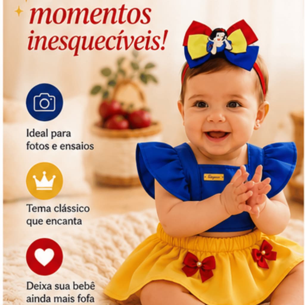 Romper Bebê Branca de Neve Mesversário Princesa menina