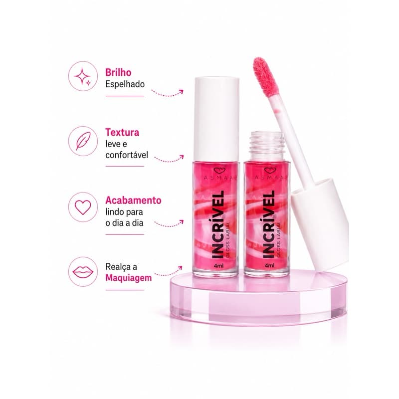 Incrível Gloss Labial Jasmyne – Brilho Intenso e Conforto nos Lábios