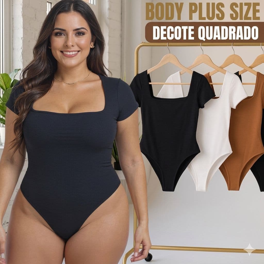 Blusa plus size feminina bory decote quadrado manga curta modelador body marrom collant moda plus size feminina
