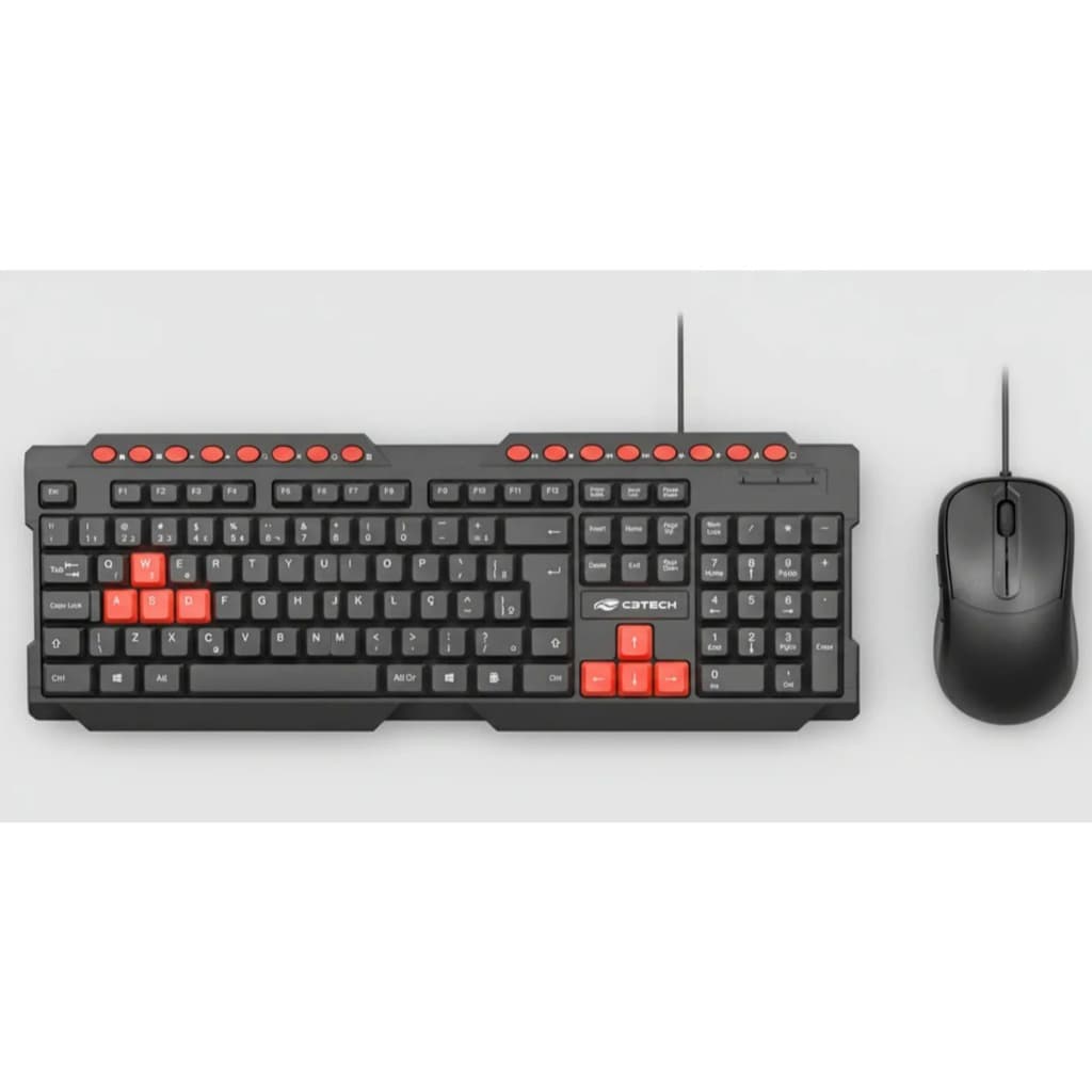 Kit Teclado Gamer Com Fio Preto 107 Teclas + Mouse Com Fio Preto Cabo 1 Metro