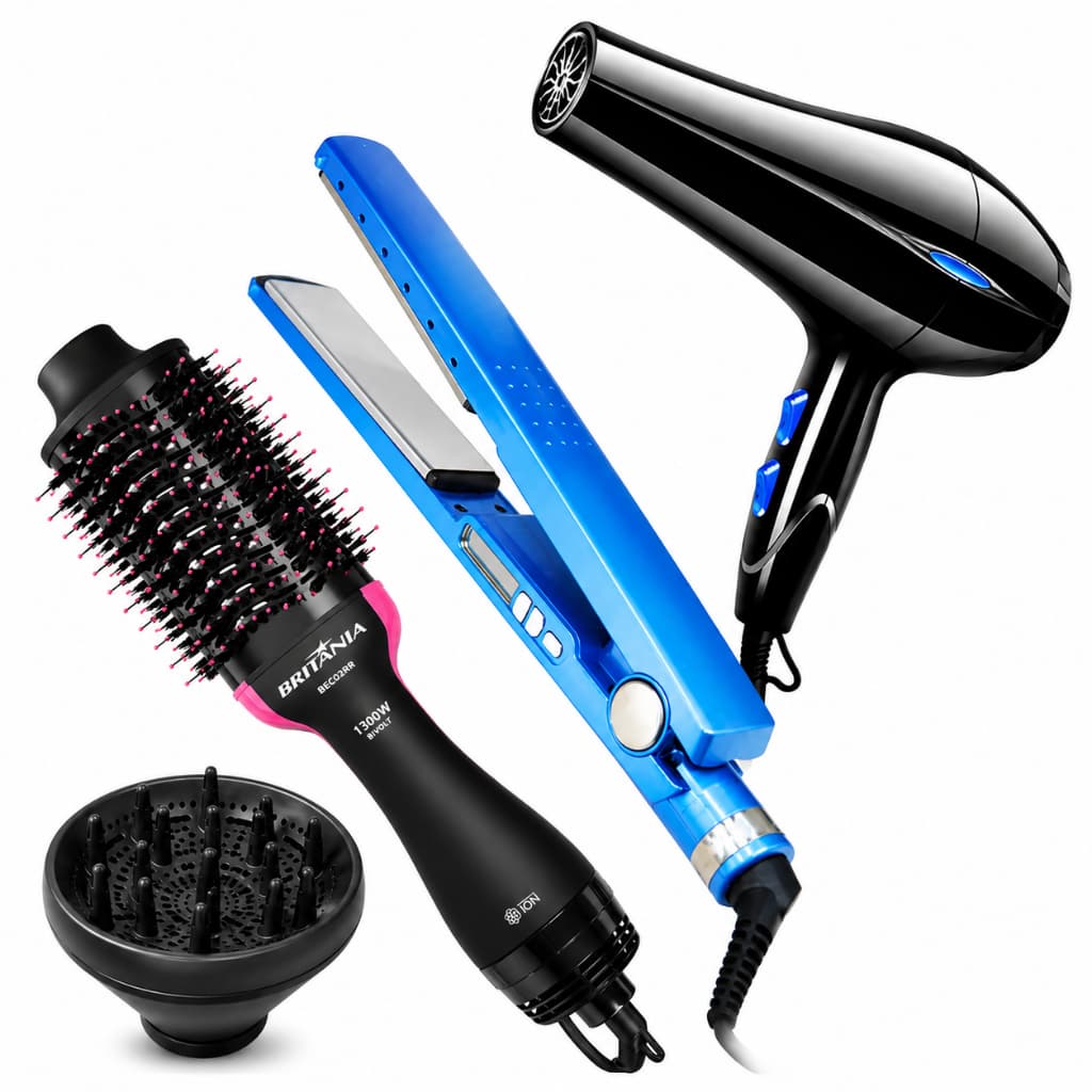 Kit Capilar Profissional Britânia – Chapinha Nano Titanium + Escova Secadora + Secador + Difusor + Bivolt