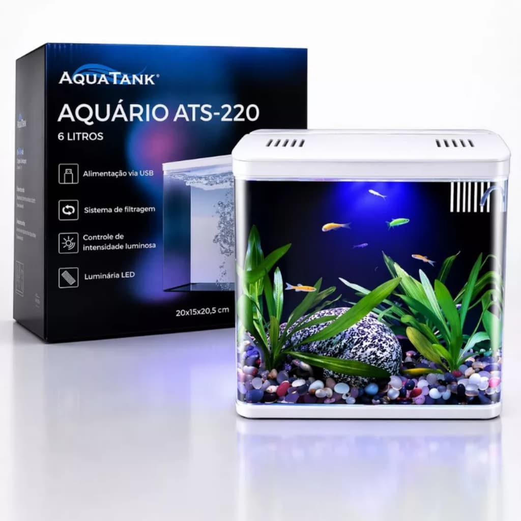 Aquário Plug & Play 6l AquaTank ATS-220 Filtro + LED Bivolt