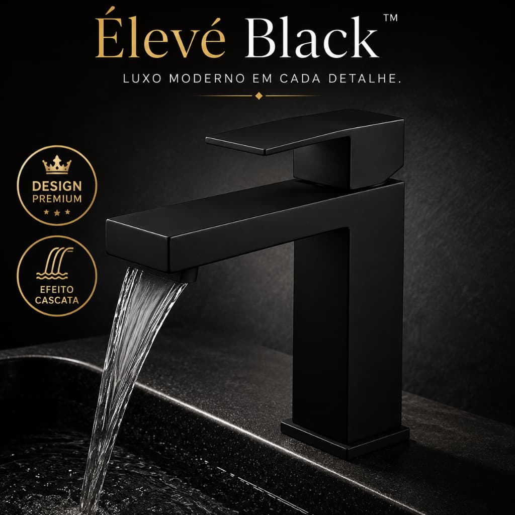 Torneira Monocomando Banheiro Preta Fosca Cascata Élevé Black™ Luxo Premium para Lavatório