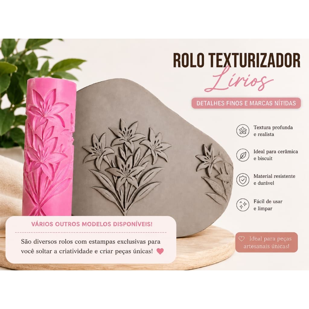 Rolo Textura para Gesso, Argila e Pasta Acrílica decorativa Diversos Modelos 12 cm  NAO ACOMPANHA CABO