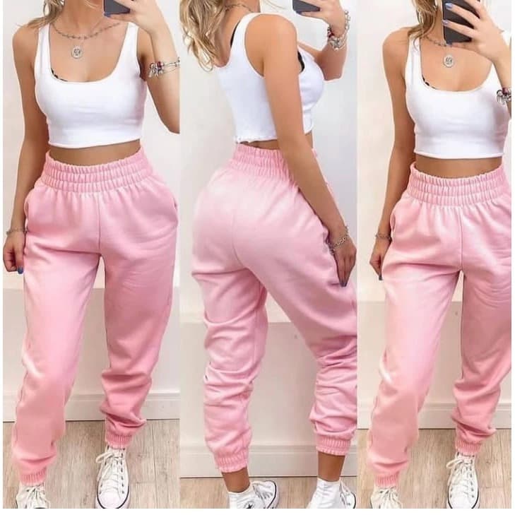 Calça moletom feminina Jogger Cintura Alta Casual Calça Jogger Gringa