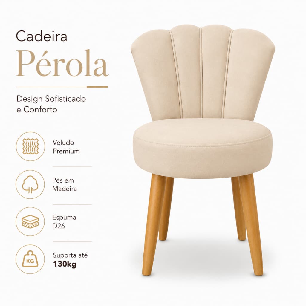Cadeira Decorativa Pérola para  Sala De Estar Recepção Decoração Veludo Pés Palito