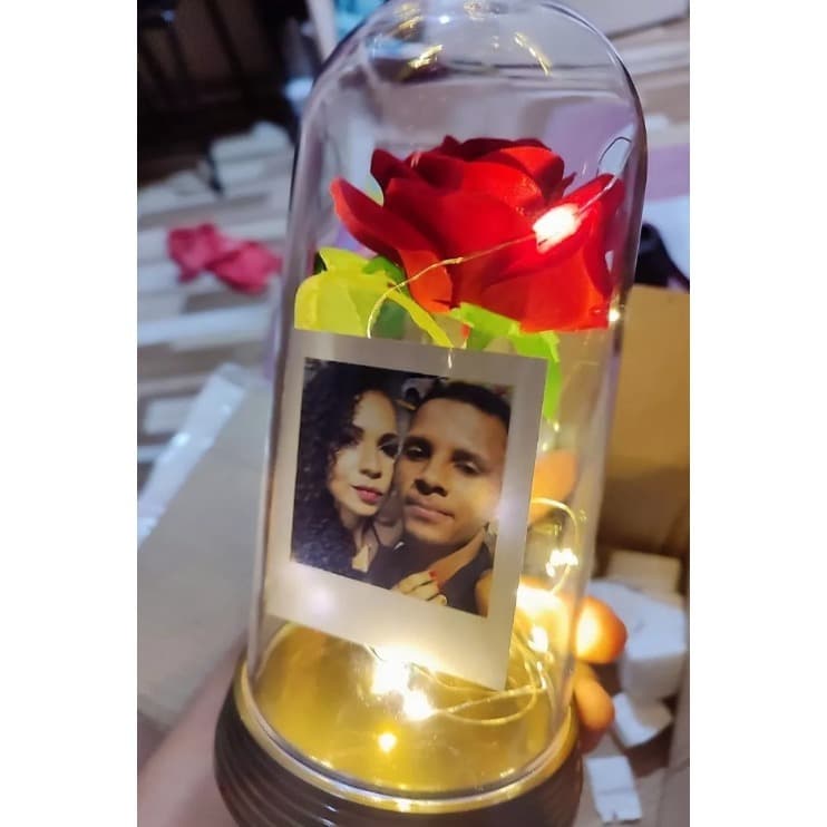 Luminária Led c/Cúpula Bela e a Fera COM sua FOTO Personalizada - Presente romântico-presente namorada.