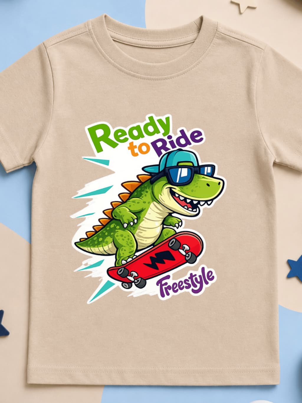 Camiseta Infantil Dinossauro Skate Menino 100% Algodão Manga Curta Estampa Divertida