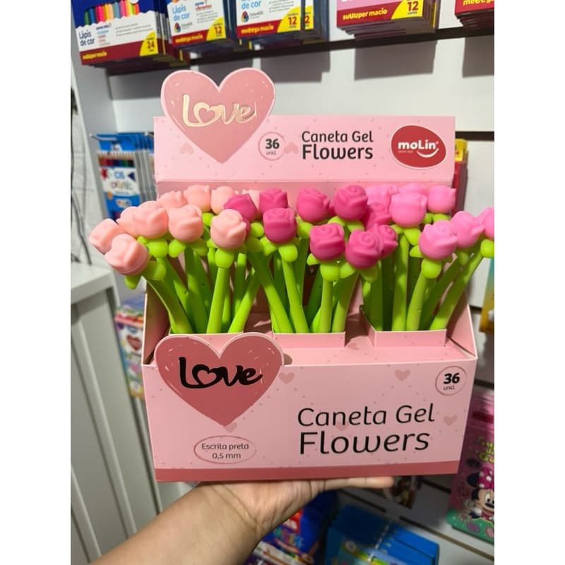 Caneta Gel Love Flowers Rosa 0,5 - MoLin