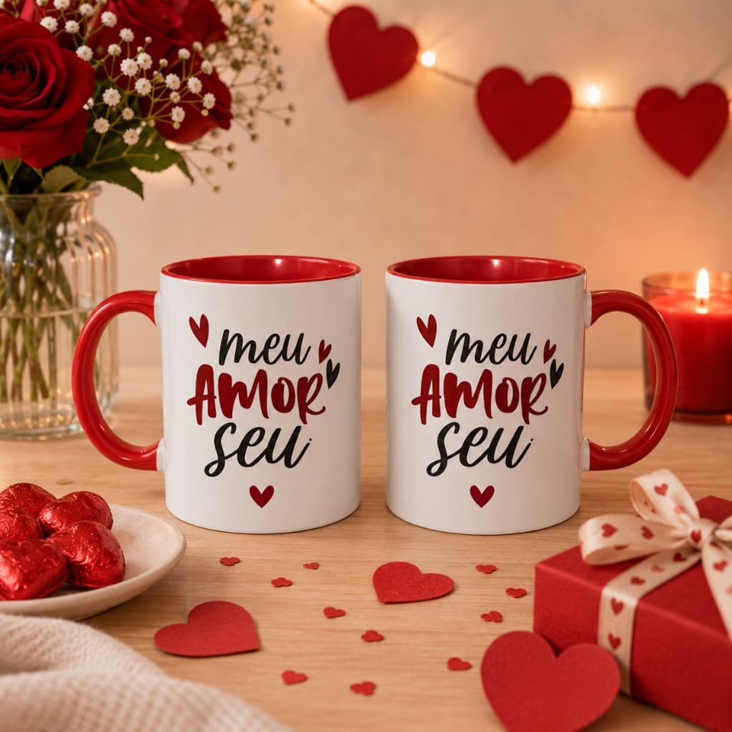 Caneca Personalizada Dia dos Namorados 325ml Porcelana Decoração Cozinha Presente