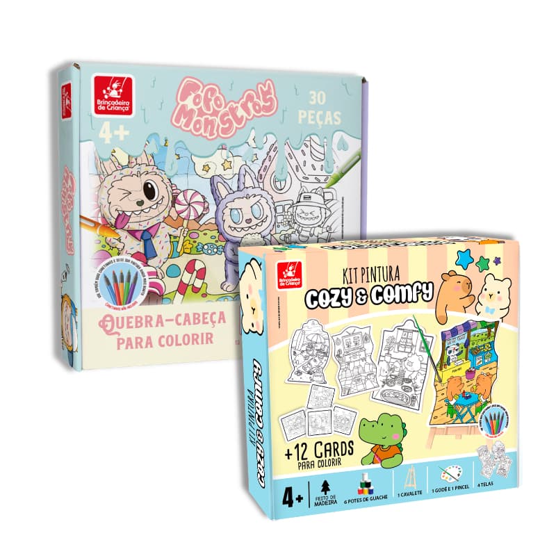 Kit Pintura Infantil Fofo Monstros + Quebra Cabeça Cozy & Comfy Para Colorir