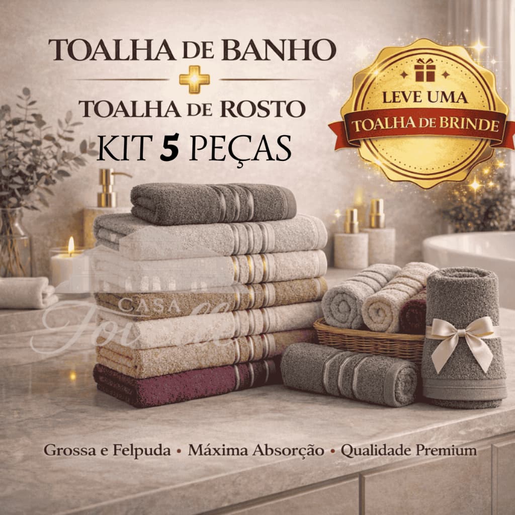 Jogo 5 Peças Toalha de Banho Toalha Rosto Toalha Banho Luxo Felpuda 1,40 x 70cm 100% Algodão Premium.