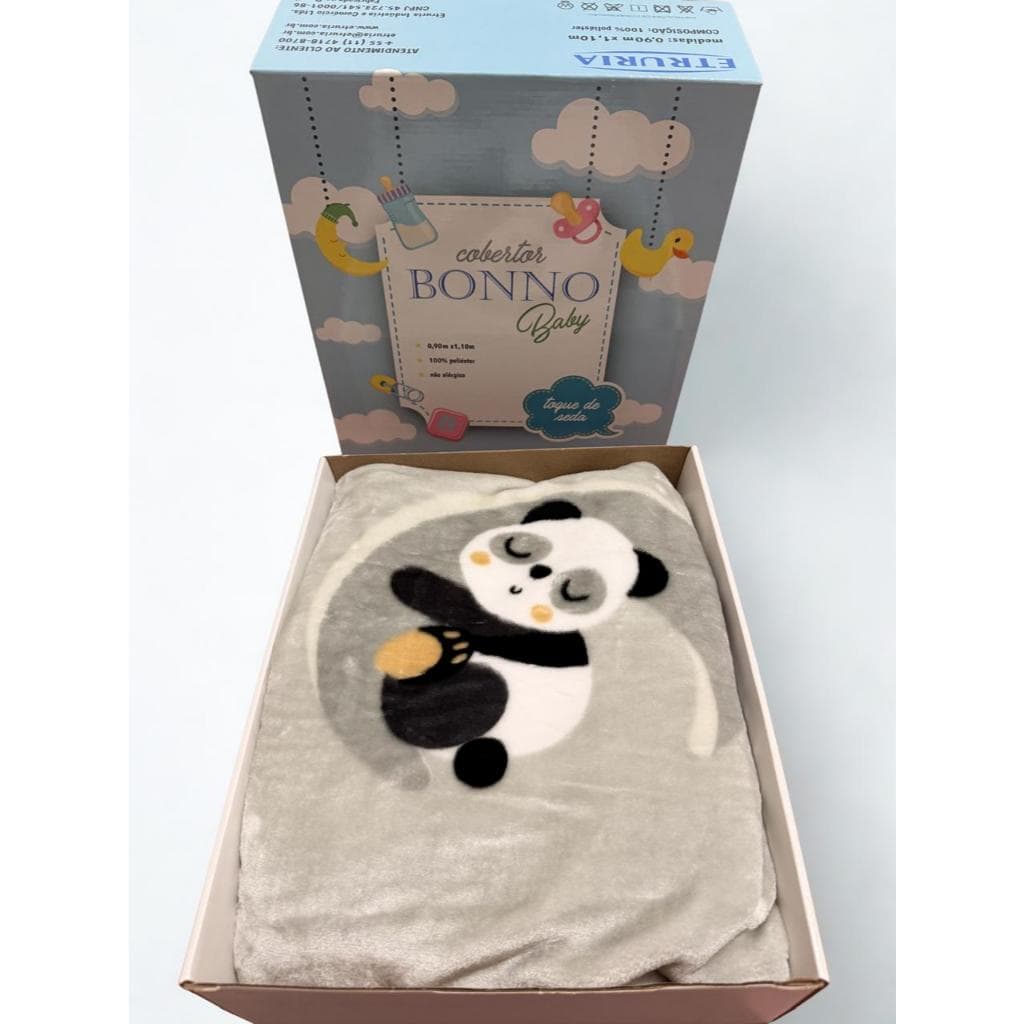 Cobertor Bonno Baby 90 X 110 Toque De Seda Etruria Pandinha Etruria Cinza Antialergico