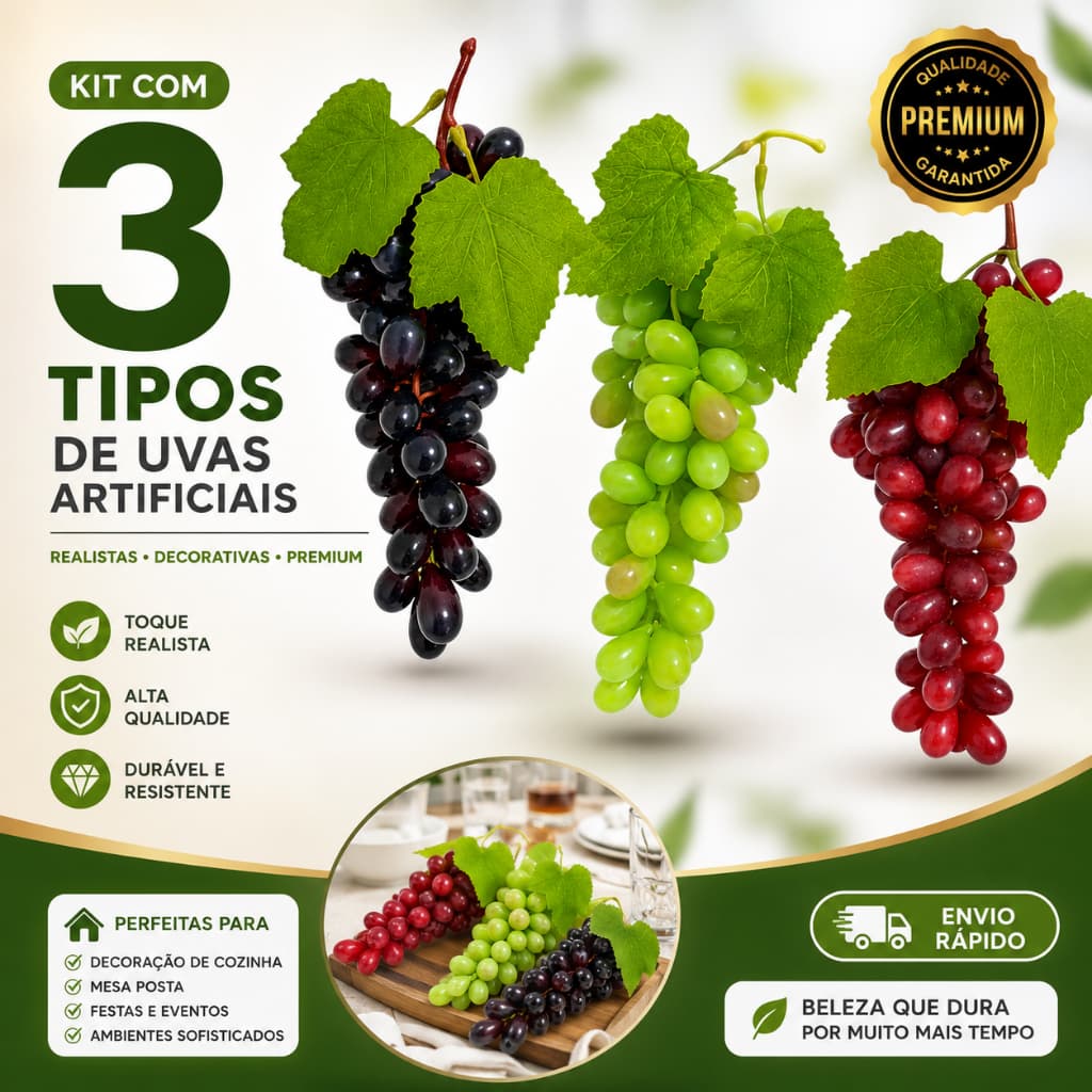 Kit De Uva Artificial Com Cachos Grandes Para Decoração Com Toque Real