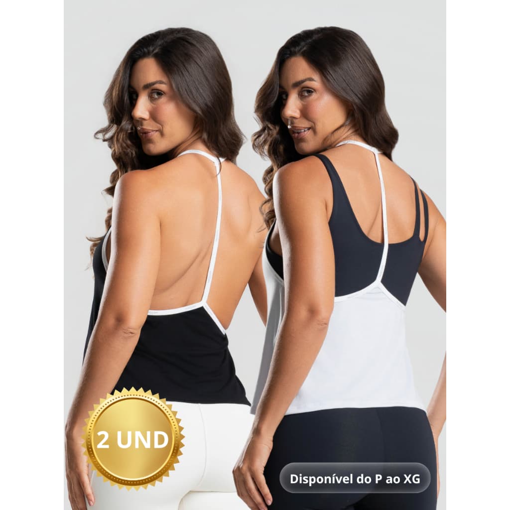 Kit 2 Regatas Femininas Fitness Com Decote Fio Nas Costas Tecido Leve Secagem Rápida