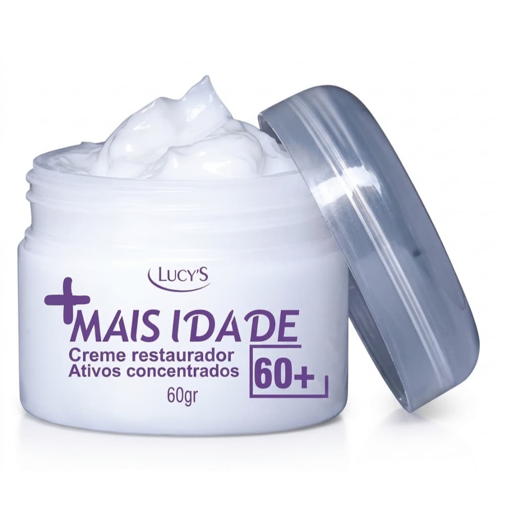 Creme Facial Mais Idade 60+ Lucy's 60g Restaurador Anti-Idade Rugas Ativos Concentrados