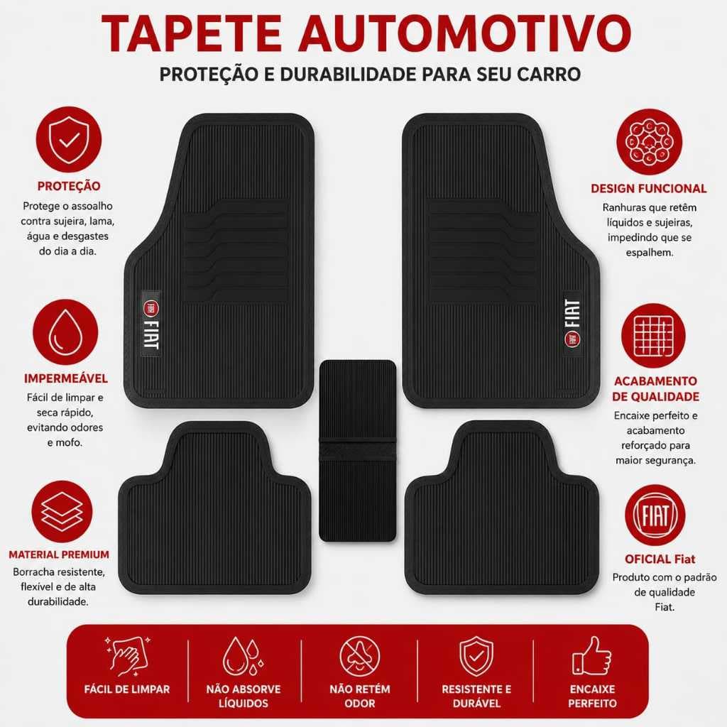 Tapete Para Carro Automotivo Bordado Variações kit 5 Peças Reforçado Antiderrapante Lavável