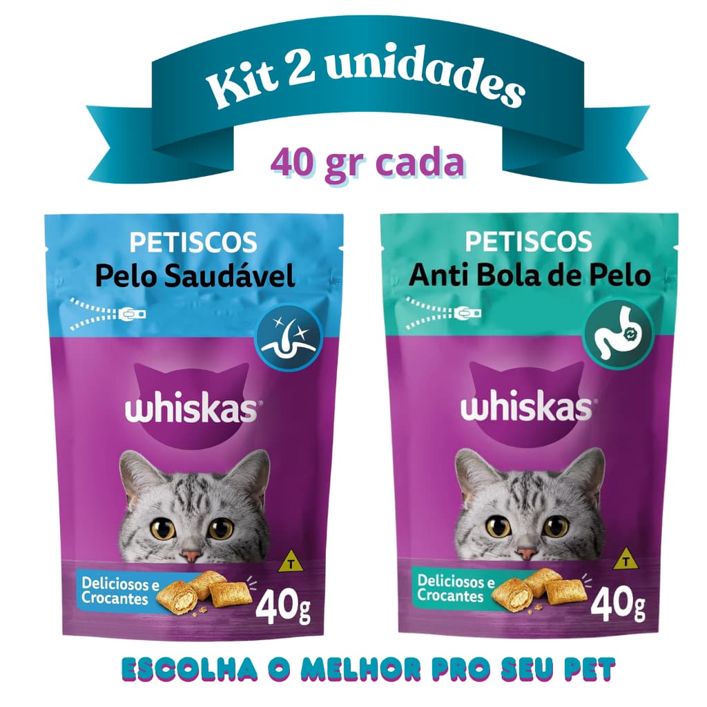 KIT 2 PETISCOS WHISKAS GATO TEMPTATIONS 40G
